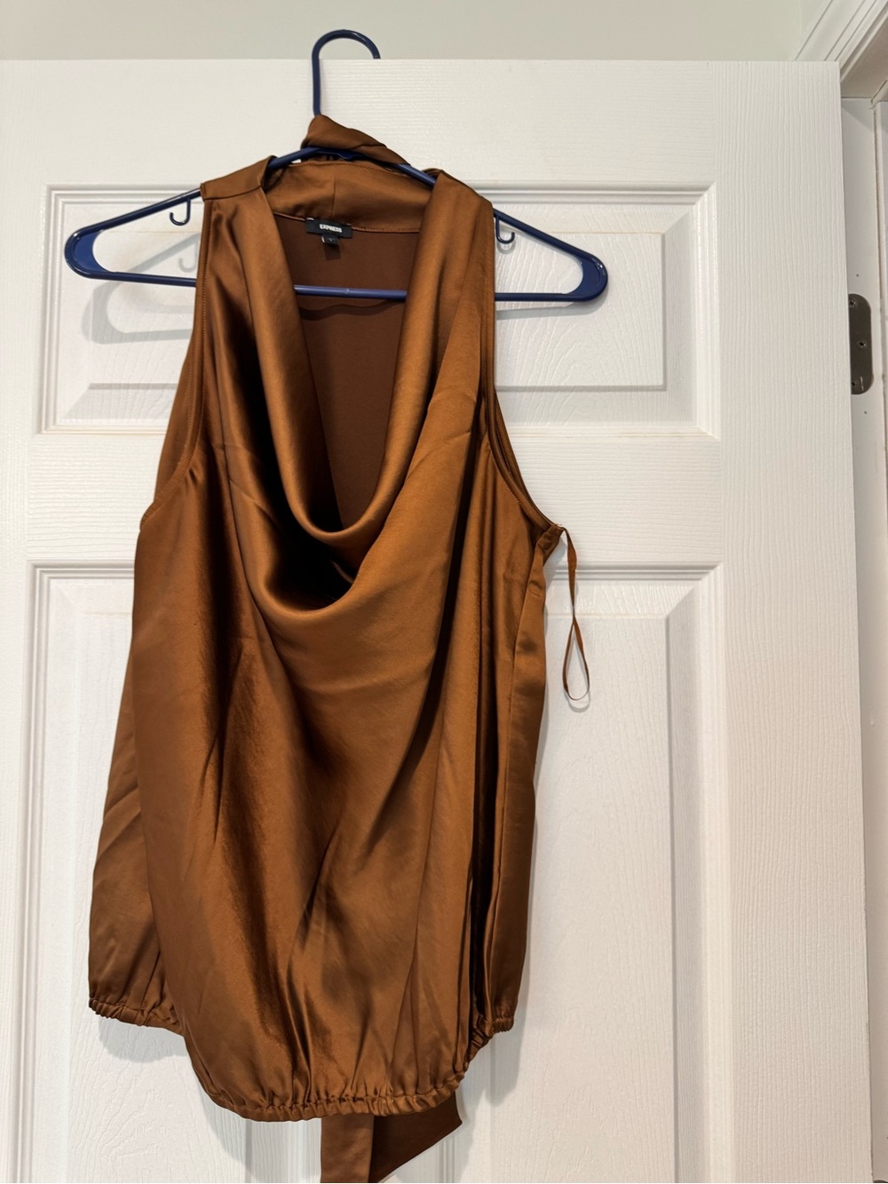 Express Satin Cowl Neck Camisole in Brown